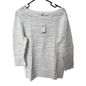 J. Jill Placed-Pattern Slub-Textured Ribbed Hem Sweater Sz Medium White NWT